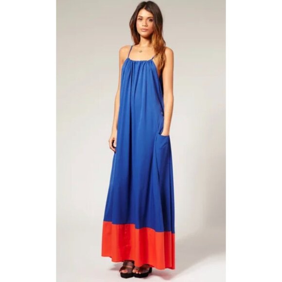 ASOS Women Spaghetti Strap Color Block Maxi Dress Size 16 - Picture 2 of 11